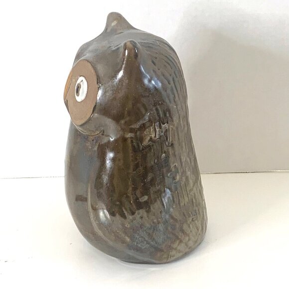 Cute Pottery Earthenware Brown Owl Statue Figurine 8” Tall Home Decor Birds - Picture 3 of 9